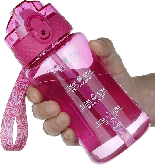 OLDLEY 12oz Kids Motivational Water Bottle with Silicone Straw, Leak-Proof Tritan BPA-Free, Reusable for School Girls & Boys, Eggplant