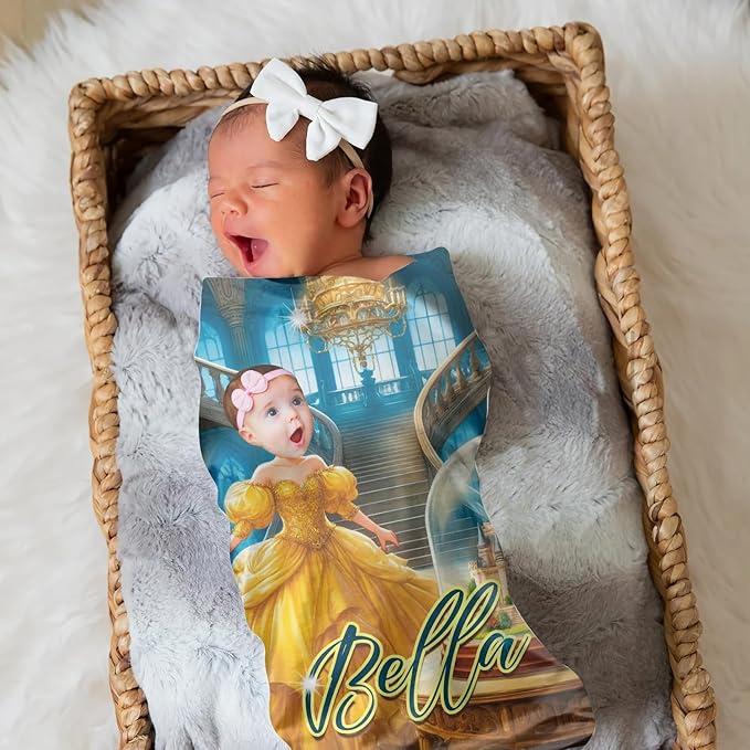 Zocoshi Personalized Baby Blankets for Girl Princess and Beast, Personalized Baby Gifts with Name, Customized Baby Blanket, Newborn Boy Gift, Soft Fleece (Princess and Beast)
