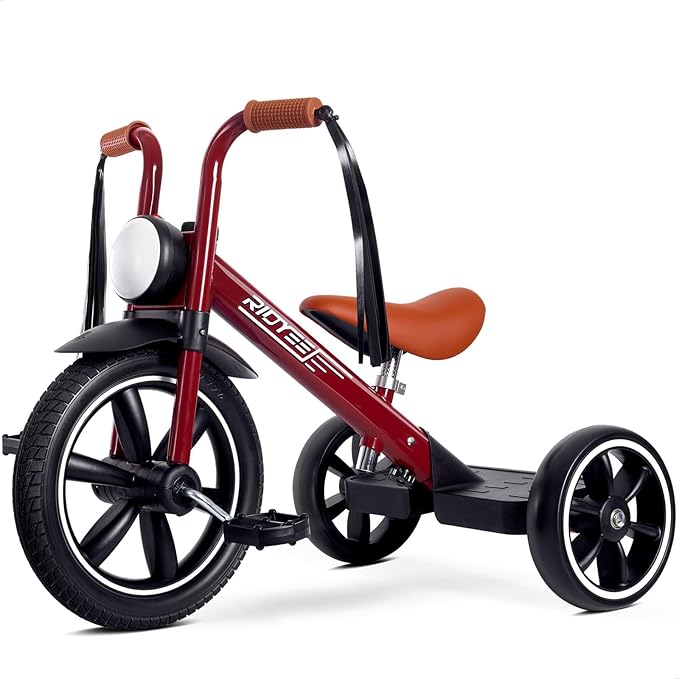 Toddler Tricycle for 2 to 5 Years, Tricycle for 3 Years with Front Light, Rubber Front Wheel, Soft Handlebar with Streamers, Adjustable Seat, Red