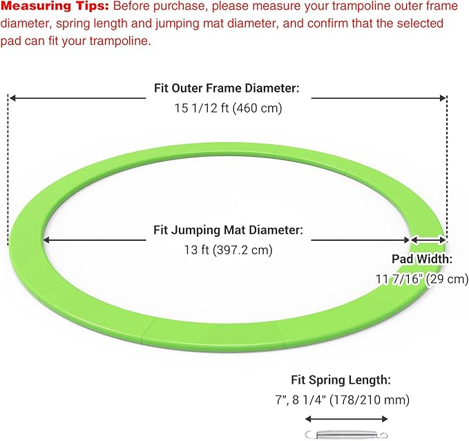 AW 12/13/14/15FT Trampoline Spring Cover Replacement Trampoline Safety Pad Trampoline Accessories, UV-Resistant, PVC EPE Foam Protection Blue/Multicolor/Green