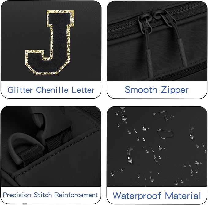 Initial Insulated Lunch Bag for Boys Kids, Back to School Gift, Reusable Leak-proof Lunch Box with Adjustable Strap for School Daycare Travel Picnic（Black，J）