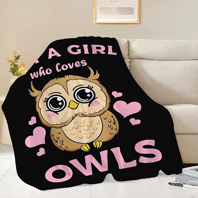 Owl Blanket Just A Girl Who Loves Owls Throw Blanket Gifts for Kids Girls Boys Adults Women Men Super Soft Cozy Plush Fluffy Fuzzy Fleece Blanket Decor 50''X60''