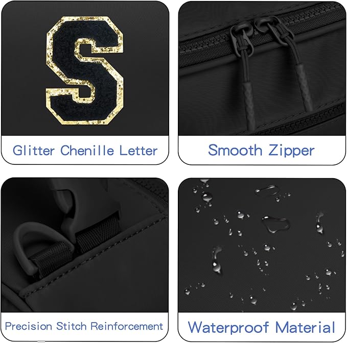 Initial Insulated Lunch Bag for Boys Kids, Back to School Gift, Reusable Leak-proof Lunch Box with Adjustable Strap for School Daycare Travel Picnic（Black，S）