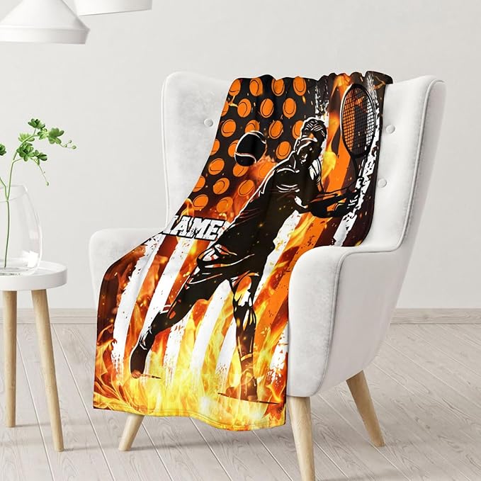 Tennis Gifts with Name for Boys, Personalized Throw Blanket for Kids Teens, Cool Sport Blankets for Tennis Lovers, Custom 40x30 Inches Throws for Lap Couch Sofa Bed