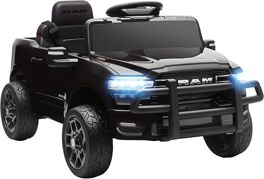 Qaba 12V Kids Ride on Car, Licensed Dodge RAM 3500 Electric Car for Kids with Dual Motors, Parent Remote Control, Rear Suspension, Power Display, Bluetooth Music and LED Lights, Black