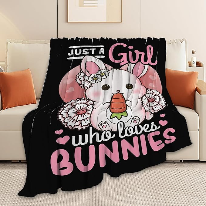 Bunny Blanket Cute Rabbit Throw Blanket Gifts for Kids Girls Boys Adults Women Super Soft Cozy Plush Fluffy Fuzzy Fleece Blanket Decor 60''X80''