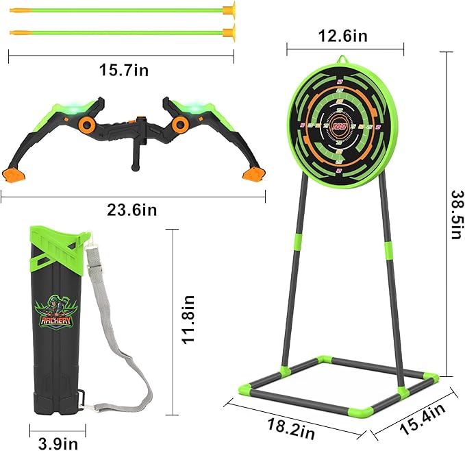 Kids Bow and Arrow Set with LED Flash Lights, 10 Suction Cup Arrows, Quiver and Fluorescence Standing Target-Perfect Indoor and Outdoor Archery Set Toy Gift for Boys and Girls Ages 4-12