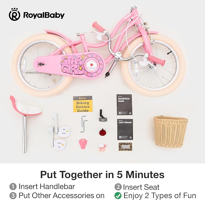 RoyalBaby Girls Bike Classic & EZ Kids Bike, Balance and Pedal Bicycle, 12 14 16 18 20 Inch Toddlers to Big Kids 3-10 Years