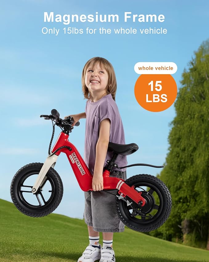 GROWNEER Electric Balance Bike for Kids,12&14-Inch Tires,Ages 3–8,Lightweight Magnesium Alloy Frame,3 Speed Settings Light-up Front Tire & Adjustable Seat, Electric Bike for Kids