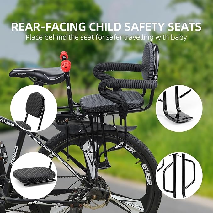 Rear Child Bike Seat with Thick Backrest, Rear Child Bicycle Seat Design for Children Aged 2 to 8 Years Old, One Size (Black-a)