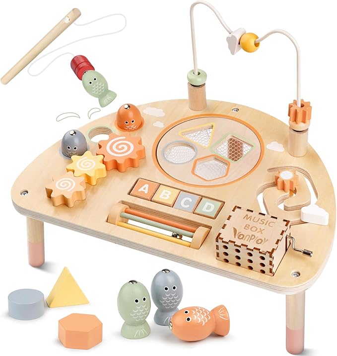 Activity Table for 1 Year Old, Montessori Toys for 1 2 Year Old Girls Boy Gifts, 8 in 1 Wooden Sensory Play Table for Toddler 1-3, Learning Toys for Baby 12-18 Months 1st Christmas Birthday Gifts