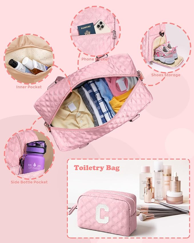 Carry on Bag Girls, Birthday Gifts Teen Girl Gift, Initial Travel Duffel Bag, Overnight Bag Girlfriend Birthday Kids Gifts, Gifts for Women, Mom, Sister, Teacher, Teen Girls