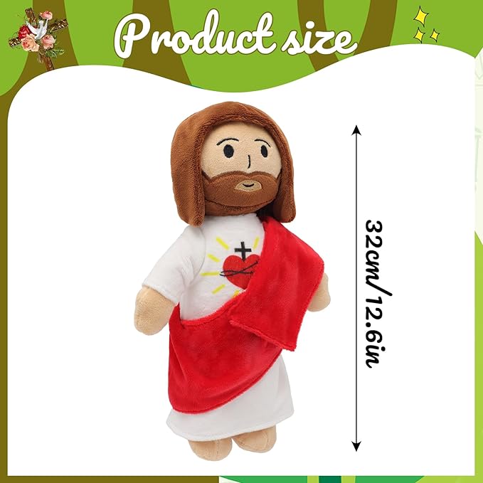 13" Jesus Plush Toy Heart of Jesus Plushie Savior Stuffed Doll for Church Sunday School Religious Easter Gift for Children Kids