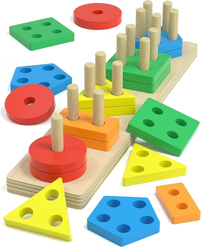Montessori Toys for 1 2 Year Old Girl and Boy Birthday Gifts, Shape Sorter Wooden Toys for Toddlers Age 1-3 2-4, Learning Educational Sensory Stacking Toddler Puzzles