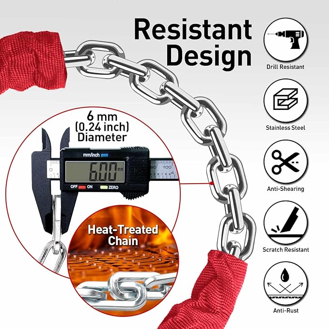 Bike Chain Lock Security 5 Digit Resettable Combination, 38.6 inches Heavy Duty Anti Theft Lock Chain for Bicycle, Motocycle, Scooter, Gate, Fence (Red, 3.2ft)