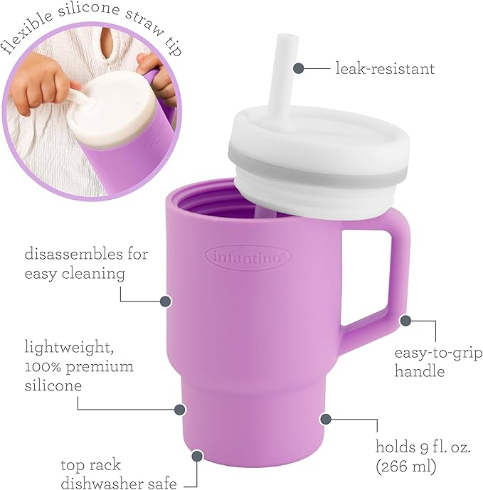 Infantino My 1st Tumbler, Silicone Sippy Cup with Straw & Handle, Spill-Resistant Baby Cup for On-the-Go, BPA-Free Transition Bottle
