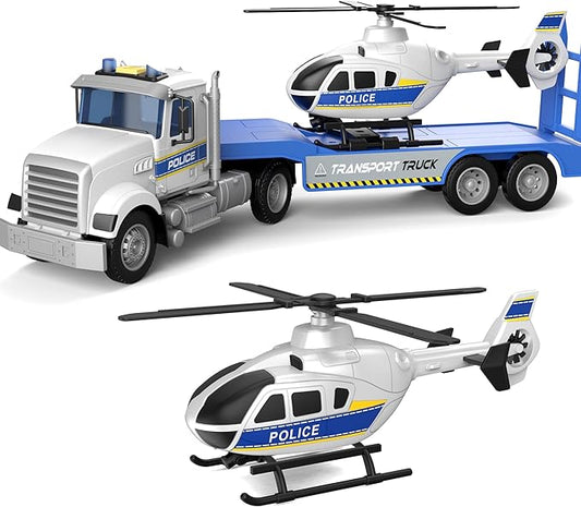 22" Semi Police Truck Toy with Helicopter for Kids Toddlers -Police Car Toys, Birthday for Boy Girl Toddler Child 3 4 5 6 7 Years Old