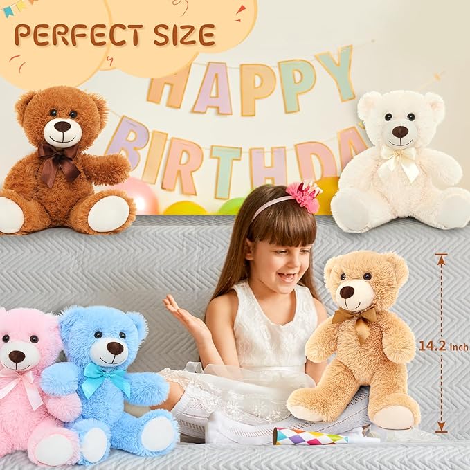 MaoGoLan 12 Pack Teddy Bears in Bulk, 14inch Small Stuffed Animals Teddy Bears for Baby Shower Wholesale Plushies for Themed Birthday Wedding Party Favors - 3 Colors