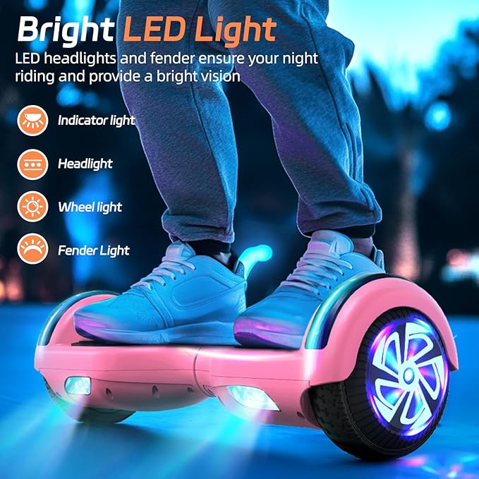 Scooter with Bluetooth Corlorful LED Lights, 6.5" Wheels, Dual 300W Motor Scooter for Kids Girls Boys Adults, All Ages