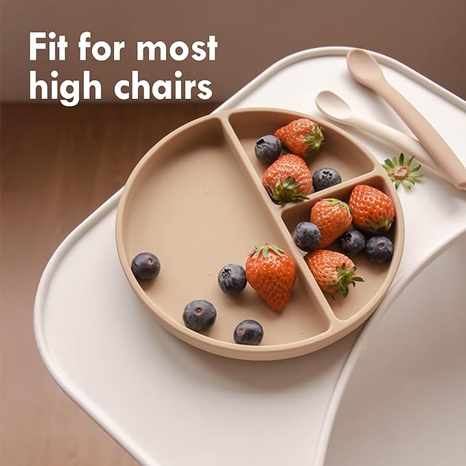 Moonkie Suction Plates for Baby | 100% Silicone BPA-Free Baby Plates with Lids and Food Cover | Divided Design | Microwave and Dishwasher Safe | Toddler Plates 2 Pack