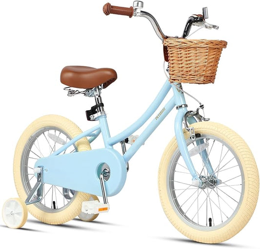 Petimini Girls Bike with Basket for 2-12 Years Old Kids, 12 14 16 18 20 Inch Bicycle with Bell Training Wheels Basket, Multiple Colors