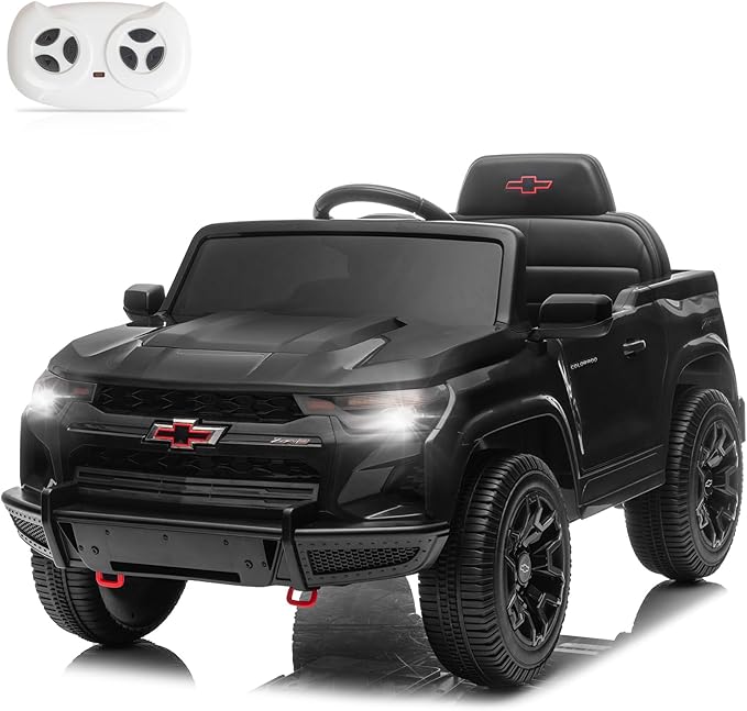 Winado Licensed Chevrolet Colorado Electric Car for Kids, 12V Ride on Toys for Toddlers with Remote Control, Battery Powered Electric Car Ride On Vehicle w/Bluetooth, Soft Start, LED Lights - Black