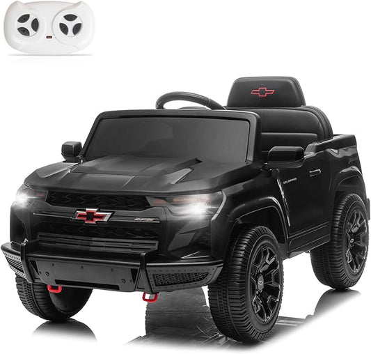 Winado Licensed Chevrolet Colorado Electric Car for Kids, 12V Ride on Toys for Toddlers with Remote Control, Battery Powered Electric Car Ride On Vehicle w/Bluetooth, Soft Start, LED Lights - Black