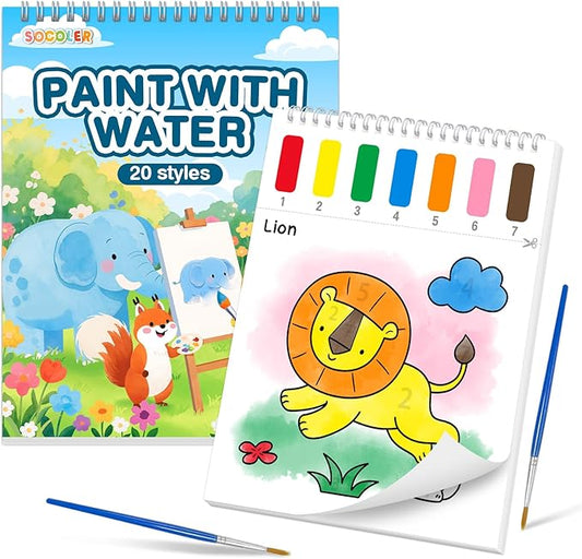Paint with Water Coloring Books for Toddlers,Animal Theme Mess Free Watercolor Painting Papers for Kids Water Color Paint Kit Art Craft Gift for Ages 1-3, 4-8