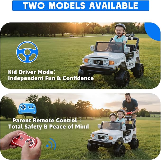 24V Ride on Toys for Kids, Licensed Toyota FJ, 2 Seater Ride on Car with Remote Control, Electric Car w/ 4-Wheeler Suspension, Led Light, Music, USB, Electric Vehicle for Age 3-8, White