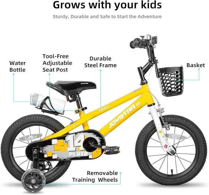 JOYSTAR Pluto 12 14 16 18 20 Inch Kids Bike with Light Up Training Wheels, Kids' Bicycle for Boys Girls Age 3-12 Years, Children Bikes, Multiple Colors