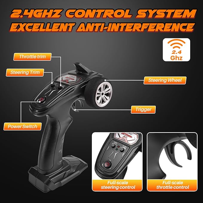 SIMREX 1/16 Scale Hobby RC Car, 36 KPH High-Speed 4WD RC Truck, 2.4 GHz Remote Control Car, All-Terrain Electric Vehicle, 4X4 Remote Contral Moster Truck for Kids and Adults