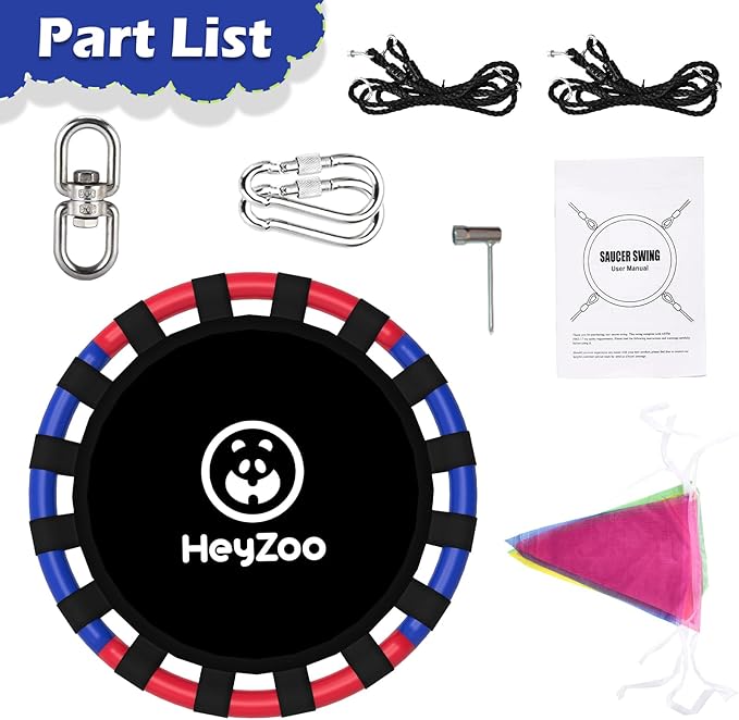 Saucer Swing, 24 Inch Swing Sets for Backyard and Outdoor Playground, 900lbs Weight Capacity, with 360 Degree Swivel, Gifts for Kids, Blue and Red