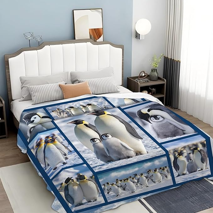 Penguin Blanket for Kids, Cute Penguin Throw Fleece Blanket Gifts for Boys Girls, Warm Cozy Soft Flannel Stuff for Bed Sofa Couch 80" x 60"