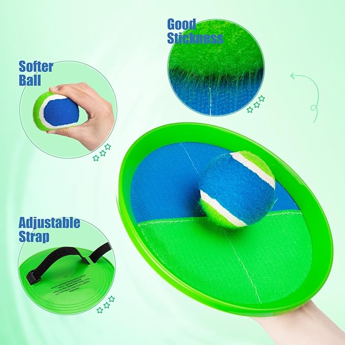 PlayZap Toss and Catch Ball Set Ultra Sturdy ABS - Family Games Christmas Stocking Stuffers Gift for Toddlers Kids Teens Boys Girls 3-5 5-8 8-13+ Yrs - Baseball Toys for Beach Pool Yard Outdoor 4 Pack