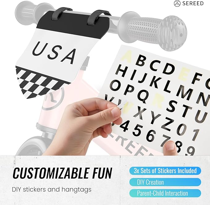 SEREED Toddler Balance Bike 2 Year Old, No Pedal Kids Bicycle Toys for 2-5 Years Old, Tool-Free Adjustment, Customize Plate with Stickers, Gift for 2-3 Boys Girls (Pink Lighting)