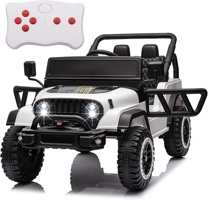 12V Ride On Car Truck for Kids with Remote Control,1 Seater 4WD Battery Powered Ride On UTV Toys for Toddlers Boys Girls, Off Road Electric Vehicle to Drive w/Bluetooth, LED Lights, EVA Wheels, White
