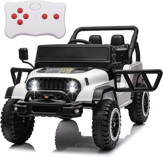 12V Ride On Car Truck for Kids with Remote Control,1 Seater 4WD Battery Powered Ride On UTV Toys for Toddlers Boys Girls, Off Road Electric Vehicle to Drive w/Bluetooth, LED Lights, EVA Wheels, White