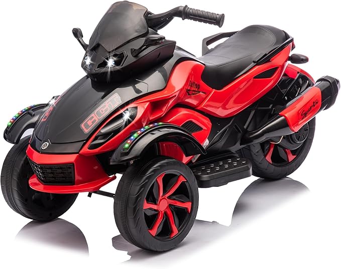 Xinyonxin 12V Kids Electric ATV, 3-Wheeler Motorcycle Ride on Toys for Toddlers w/Music, LED Lights, USB, One-Button Start, Forward/Reverse, Electric All-Terrain Car, Gift for Age 3+ (Red)