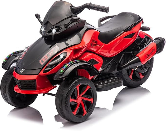Xinyonxin 12V Kids Electric ATV, 3-Wheeler Motorcycle Ride on Toys for Toddlers w/Music, LED Lights, USB, One-Button Start, Forward/Reverse, Electric All-Terrain Car, Gift for Age 3+ (Red)