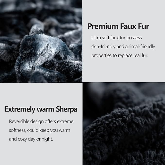 NEWCOSPLAY Super Soft Faux Fur Throw Blanket for Couch Tie-dye Black Sherpa Fuzzy Plush Warm Blanket for Sofa Bed (Tie-dye Black, Throw(40"x50"))
