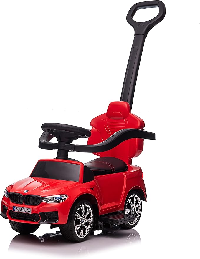 Best Ride On Cars BMW 4 in 1 Battery Powered Push Car, Red, Large