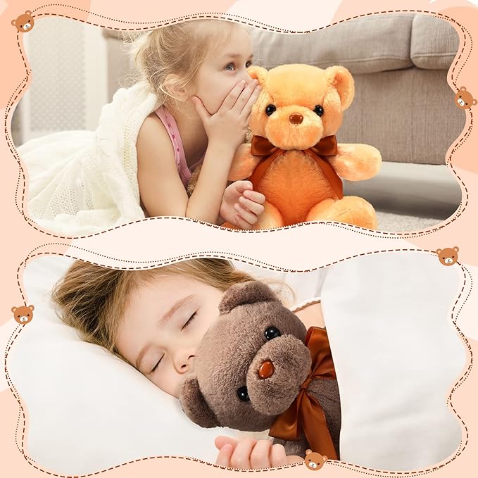 HyDren 30 Pcs Stuffed Animals Plush Bears Gifts Bulk Sleeping Playing Bear Toys with Bow Tie for Birthday Baby Shower Graduation Christmas Wedding Party Favor(12 Inch,White, Light Brown, Beige)