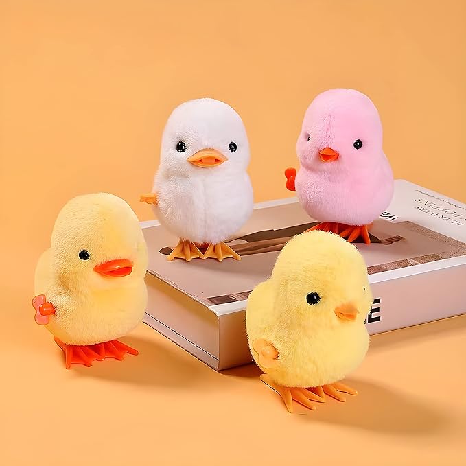 Easter Wind-Up Plush Toys Fluffy Realistic Jumping Chicks & Ducks for Kids (Pack of 4)