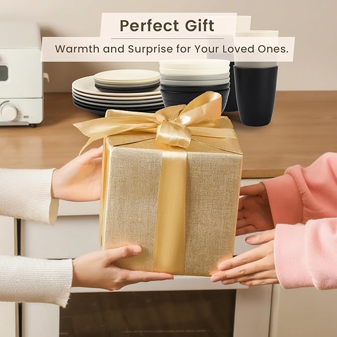 Homienly Wheat Straw Plates and Bowls Set, Lightweight & Unbreakable Dinnerware Set for Kitchen, Parties, Holidays, Microwave and Dishwasher Safe Dish Set - Plate Sets, Bowls, Cups, 24pcs (Grey Stone)