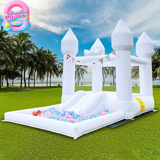12.5FTx7.1FT White Inflatable Bounce House Inflatable Castle with Slide and Ball Pool Indoor and Outdoor Toys for Active Kids Used for Inflatable Products for Birthday Parties and Holiday Decorations