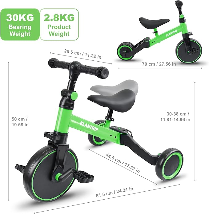 Elantrip 5 in 1 Balance Bike for 1 to 3 Years Old Kids,Toddler Tricycle Kids Trikes Tricycle, Best Toys for Boy & Girl, Balance Training,Adjustable Seat and Removable Pedal