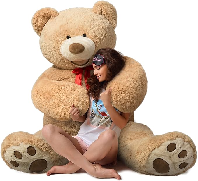 HollyHOME 5ft Giant Teddy Bear Stuffed Animal Huge Teddy Bear Plush with Big Footprints Valentines Gift 5 Feet Light Brown