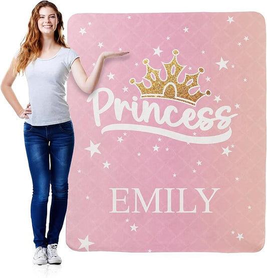 Personalized Princess Blanket: Custom Name Princess Blanket, Soft Sherpa Fleece Throw for Newborns, Toddlers, Kids and Girls, Nursery or Bedroom Décor; Pink, 50"x60", 1-Sided Printing, Printed in USA