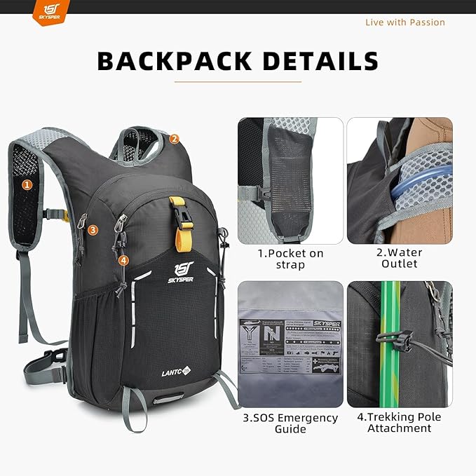 SKYSPER Small Hiking Backpack - 25L Travel Daypack Lightweight Bag Water Resistant Hiking Backpacks for Women Men
