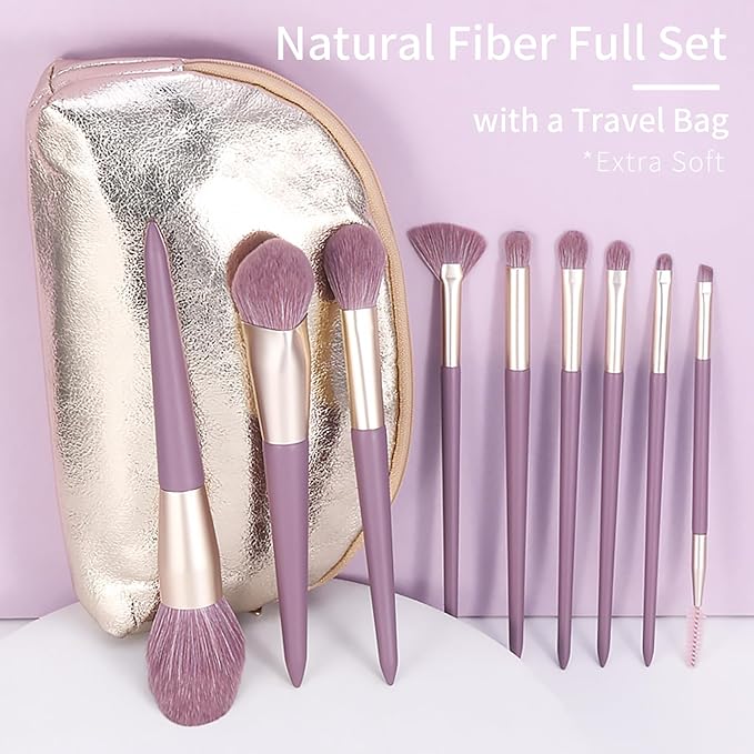 Purple Natural Fiber Makeup Brushes Set with Case, Vegan Makeup Brush Set Professional by ENZO KEN, Colorful Cosmetic Brushes Makeup Set, Make up Brush Set Professional, Purple Makeup Brush Set Vegan.